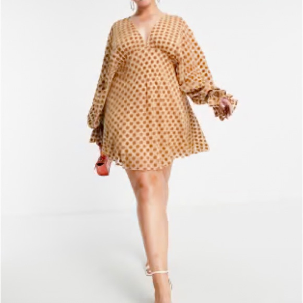 ASOS Brown Polka Dot Mini Dress - Picture 4 of 10